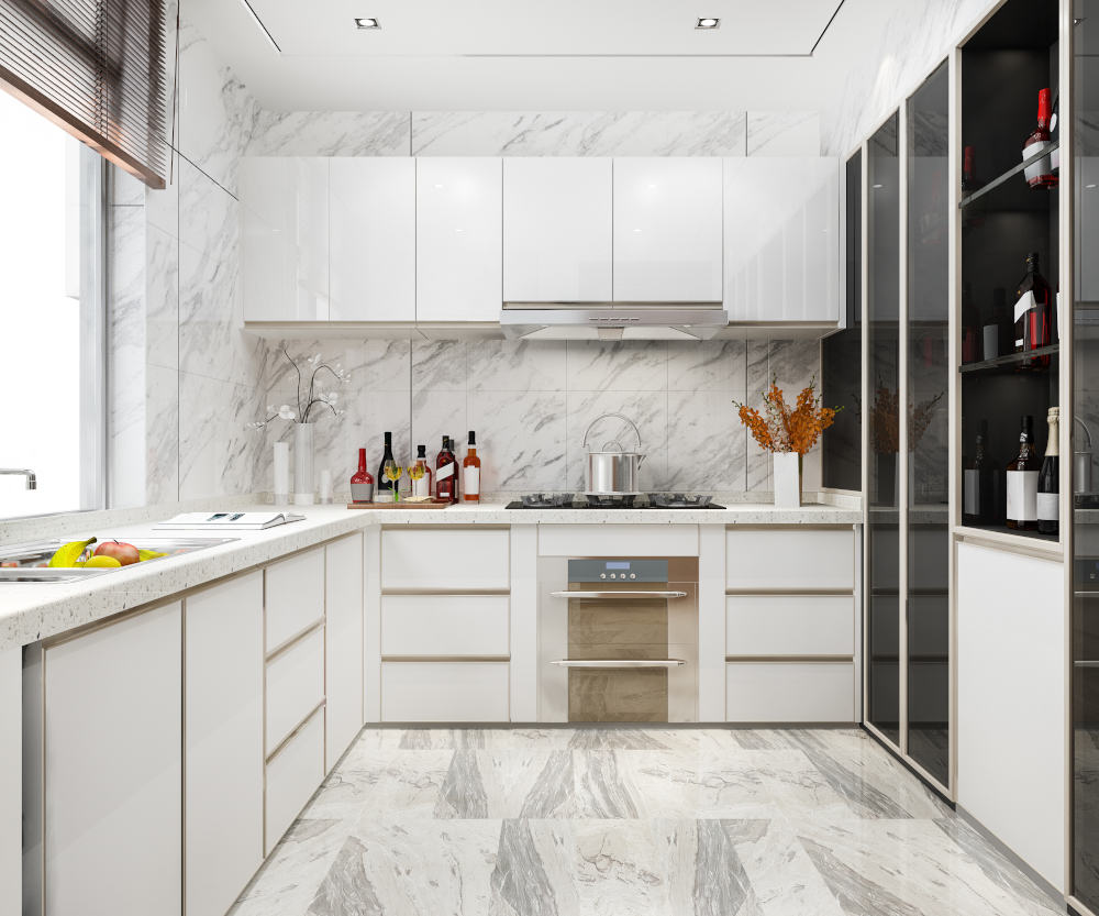 3d rendering white minimal kitchen with wood decoration 3d rendering white minimal kitchen with wood decoration